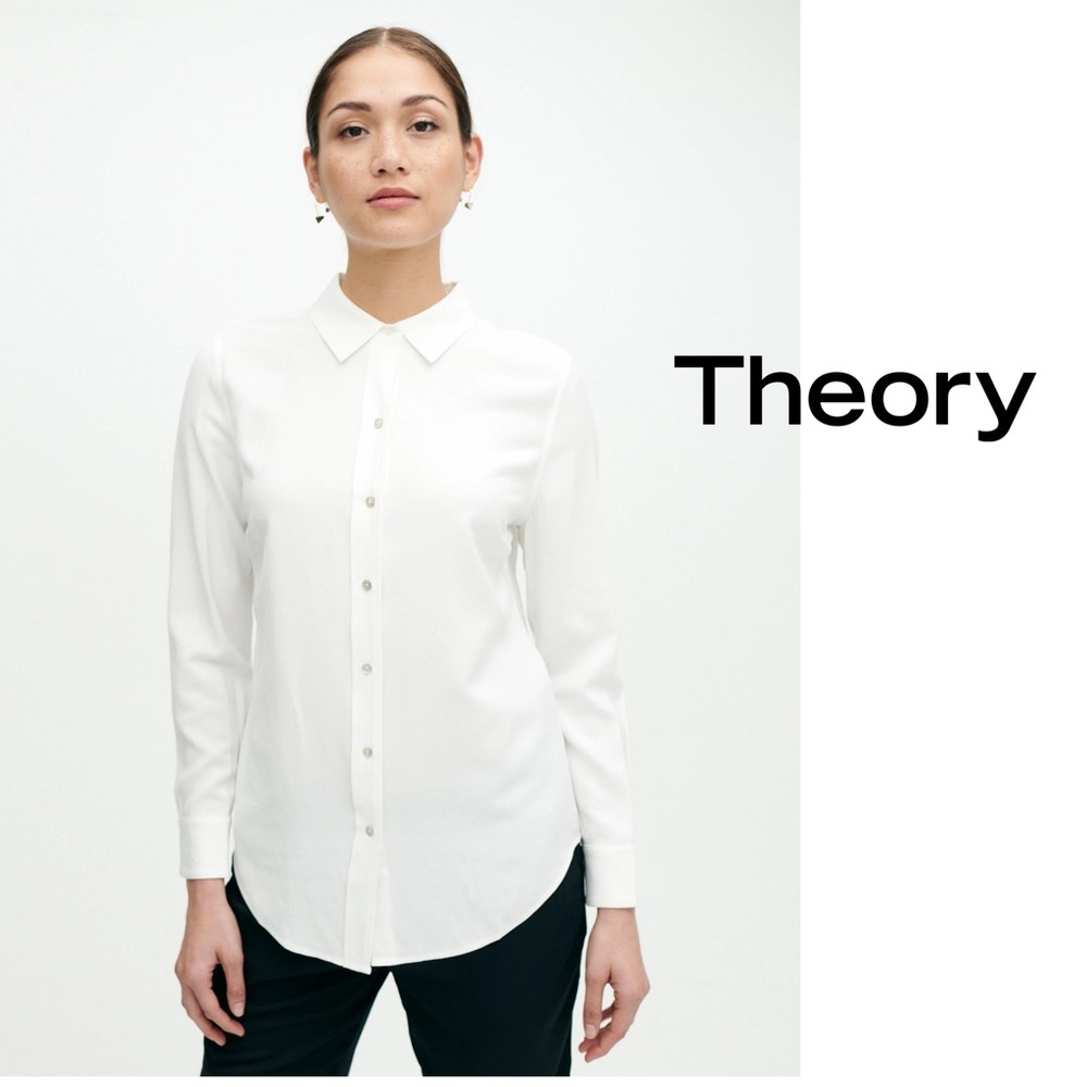 NEW Theory Weylend Linen Tiarra Wash Collared Shirt in Ivory